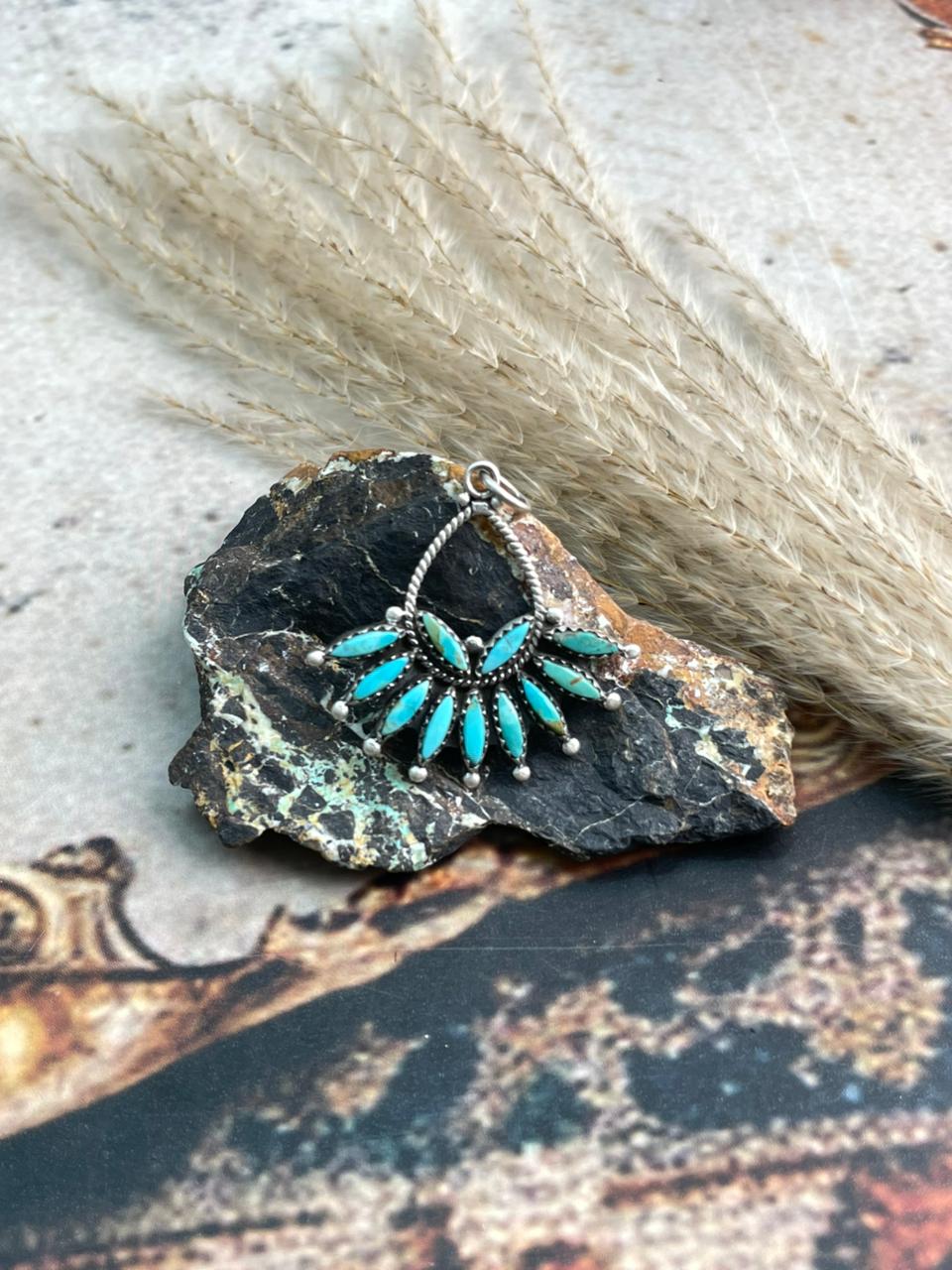 Handmade Sterling Silver Needle Collection: Kingman Turquoise Pendant "Signed Nizhoni"