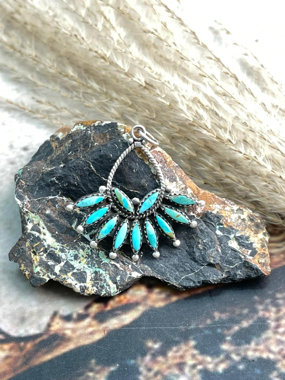 Handmade Sterling Silver Needle Collection: Kingman Turquoise Pendant "Signed Nizhoni"