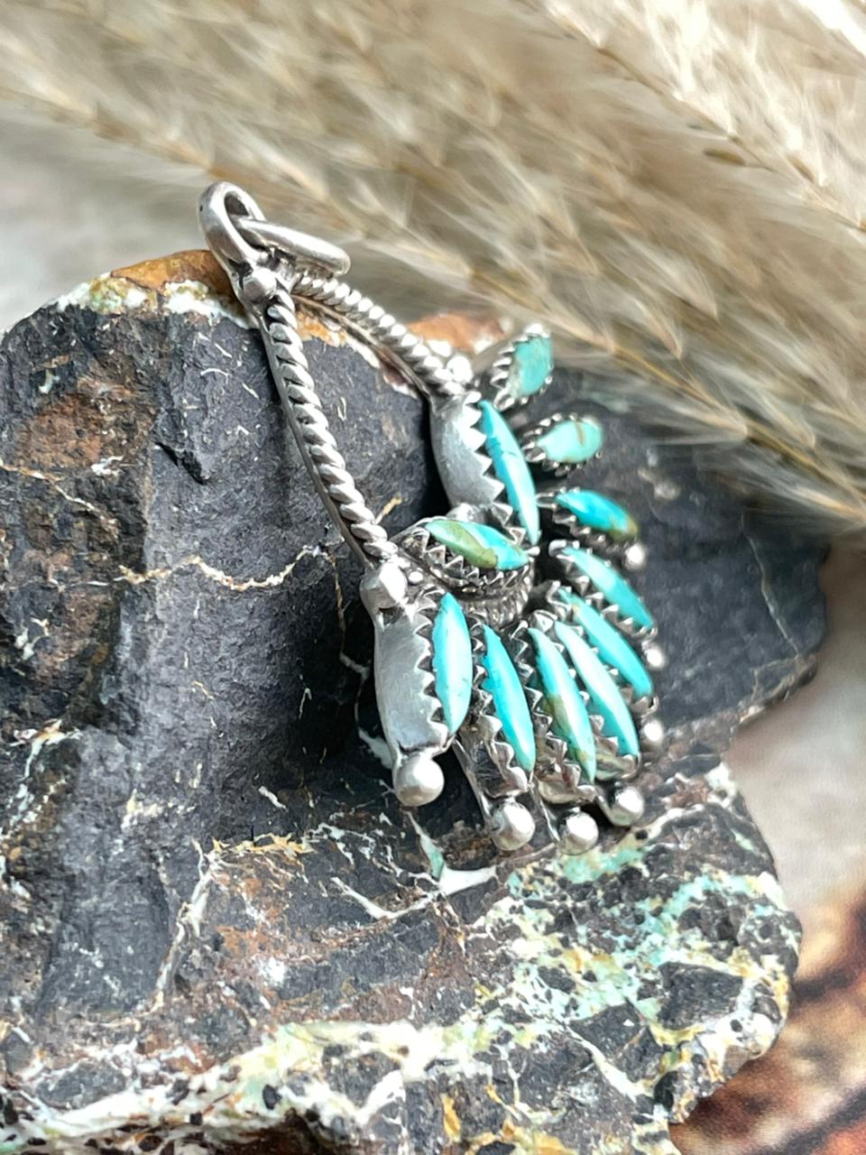 Handmade Sterling Silver Needle Collection: Kingman Turquoise Pendant "Signed Nizhoni"