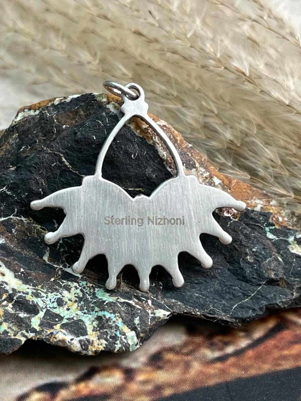 Handmade Sterling Silver Needle Collection: Kingman Turquoise Pendant "Signed Nizhoni"