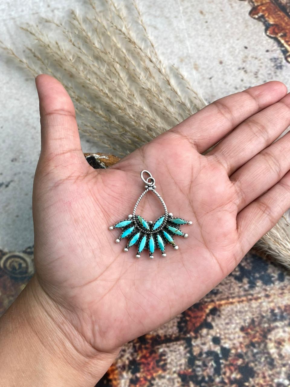 Handmade Sterling Silver Needle Collection: Kingman Turquoise Pendant "Signed Nizhoni"