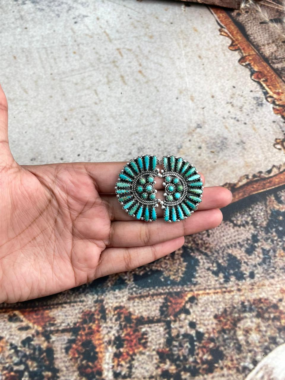 Handmade Sterling Silver Needle Collection: Kingman Turquoise Post Earrings "Signed Nizhoni"