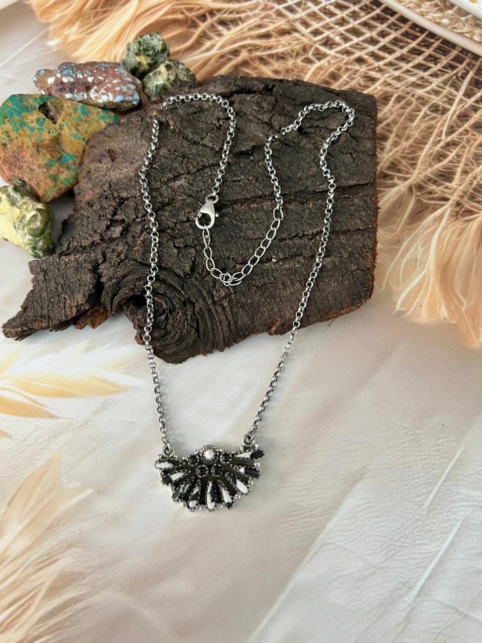 Handmade Sterling Silver White Buffalo Necklace "Signed Nizhoni"