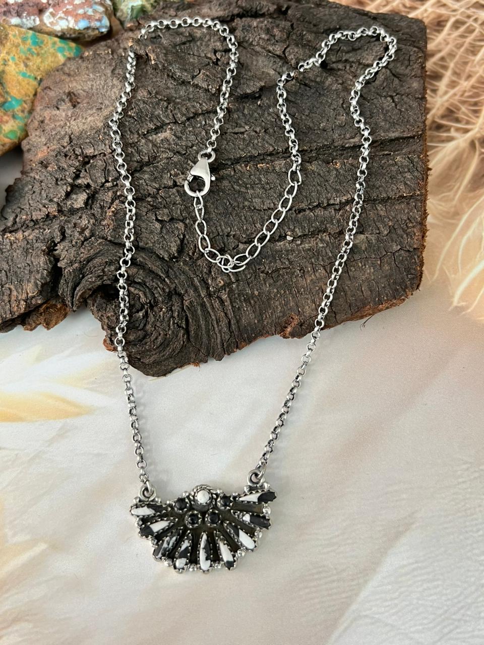 Handmade Sterling Silver White Buffalo Necklace "Signed Nizhoni"