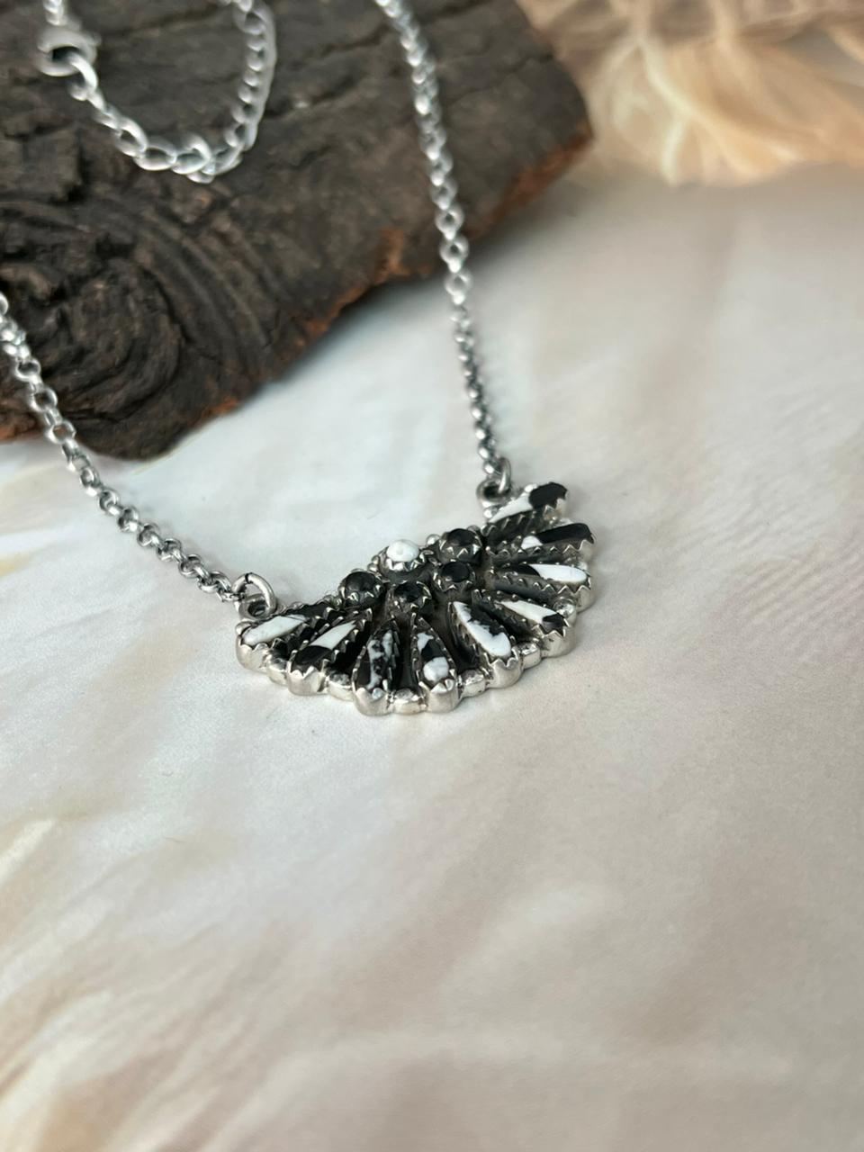 Handmade Sterling Silver White Buffalo Necklace "Signed Nizhoni"