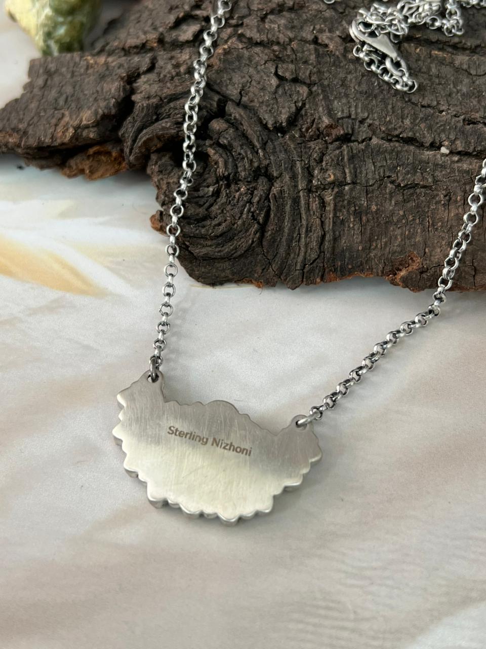 Handmade Sterling Silver White Buffalo Necklace "Signed Nizhoni"
