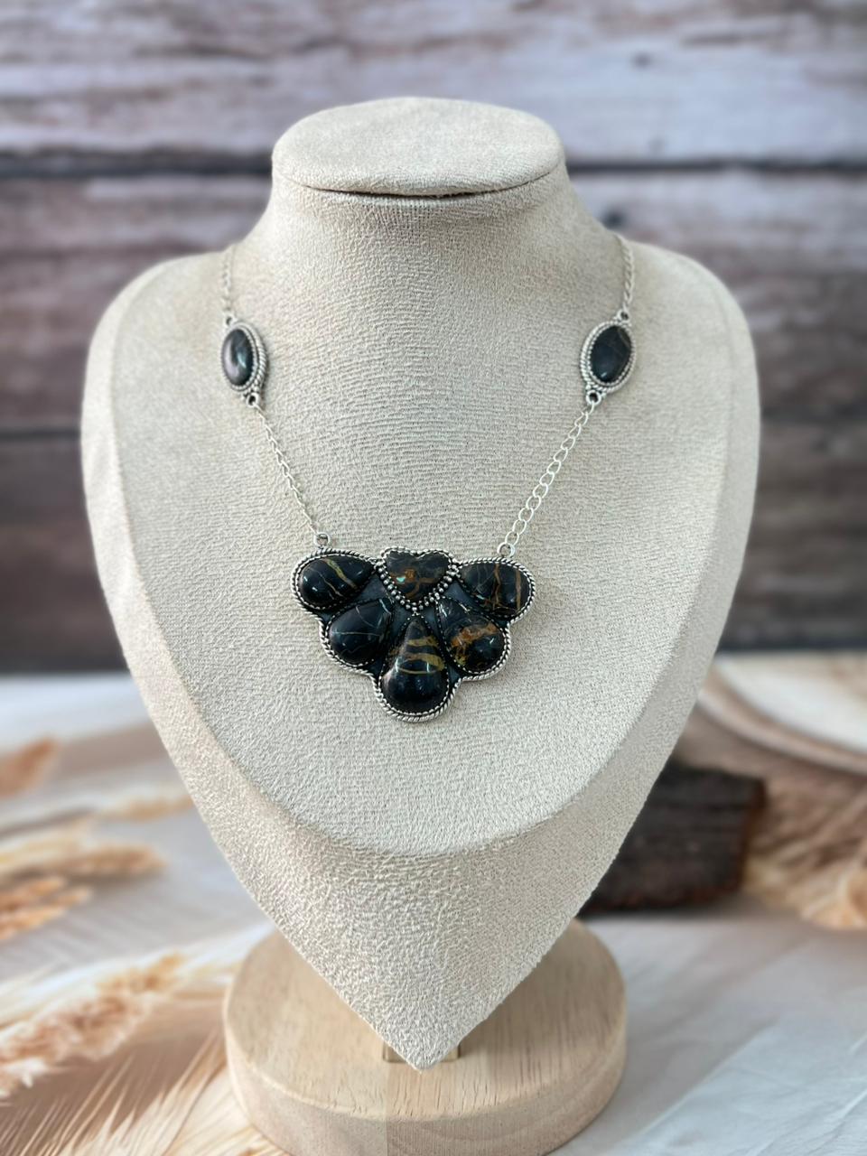 Handmade Sterling Silver Blackjack Turquoise Necklace "Signed Nizhoni"