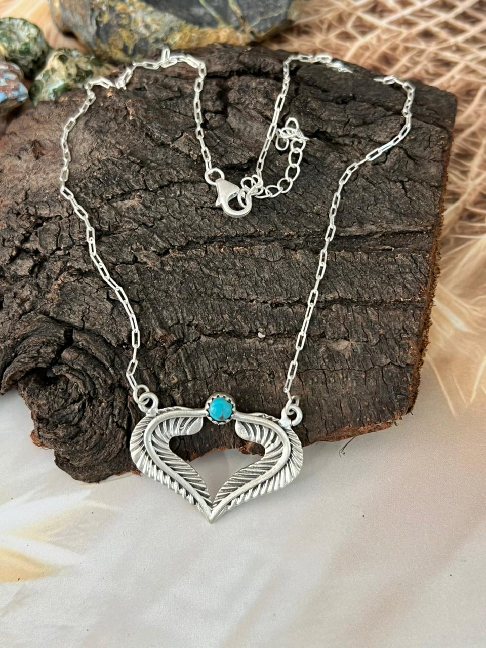 Handmade Sterling Silver Kingman Turquoise Necklace "Signed Nizhoni"