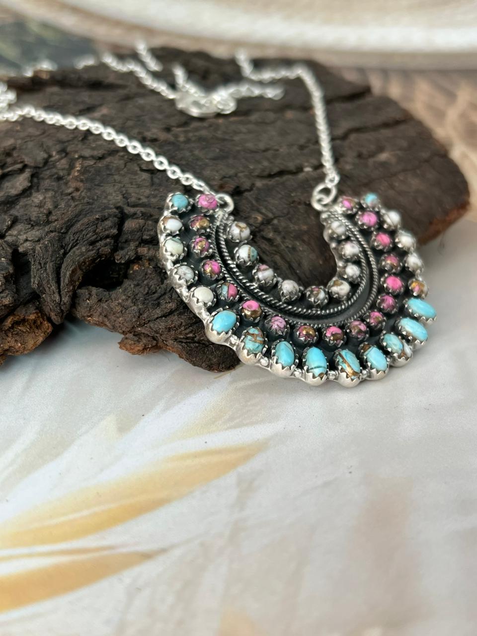 Handmade Sterling Silver Cotton Candy Necklace "Signed Nizhoni"