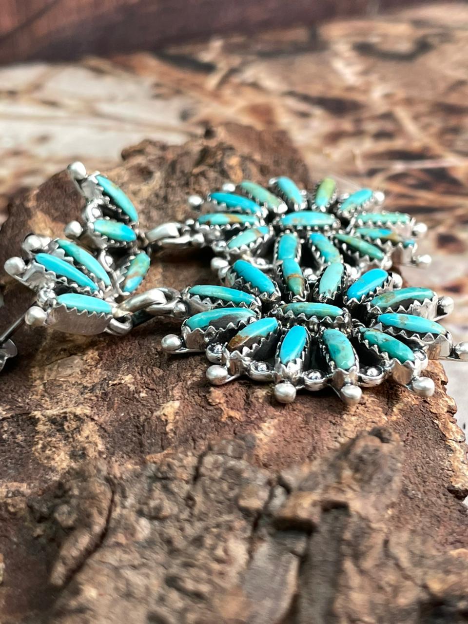 Handmade Sterling Silver Needle Collection: Kingman Turquoise Post Dangle Earrings "Signed Nizhoni"