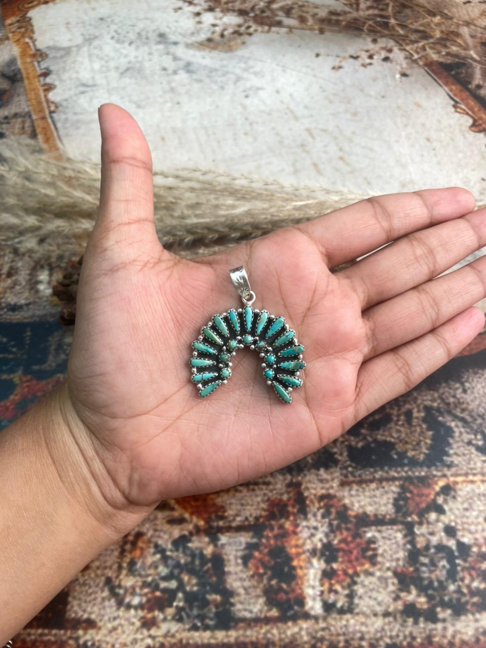 Handmade Sterling Silver Needle Collection: Kingman Turquoise Pendant "Signed Nizhoni"
