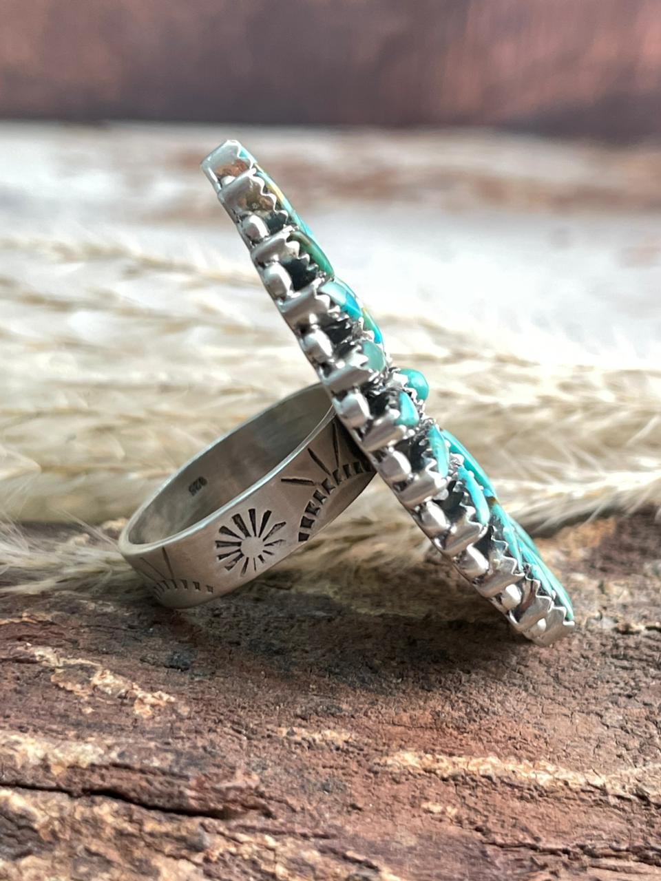 Handmade Sterling Silver Needle Collection: Kingman Turquoise Adjustable Ring "Signed Nizhoni"