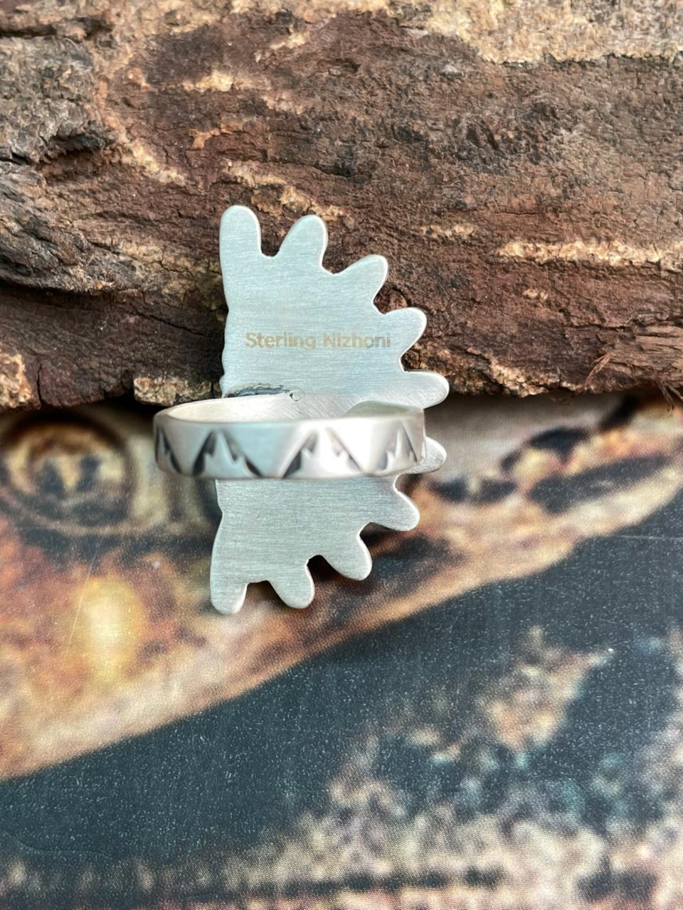 Handmade Sterling Silver Needle Collection: Kingman Turquoise Adjustable Ring "Signed Nizhoni"