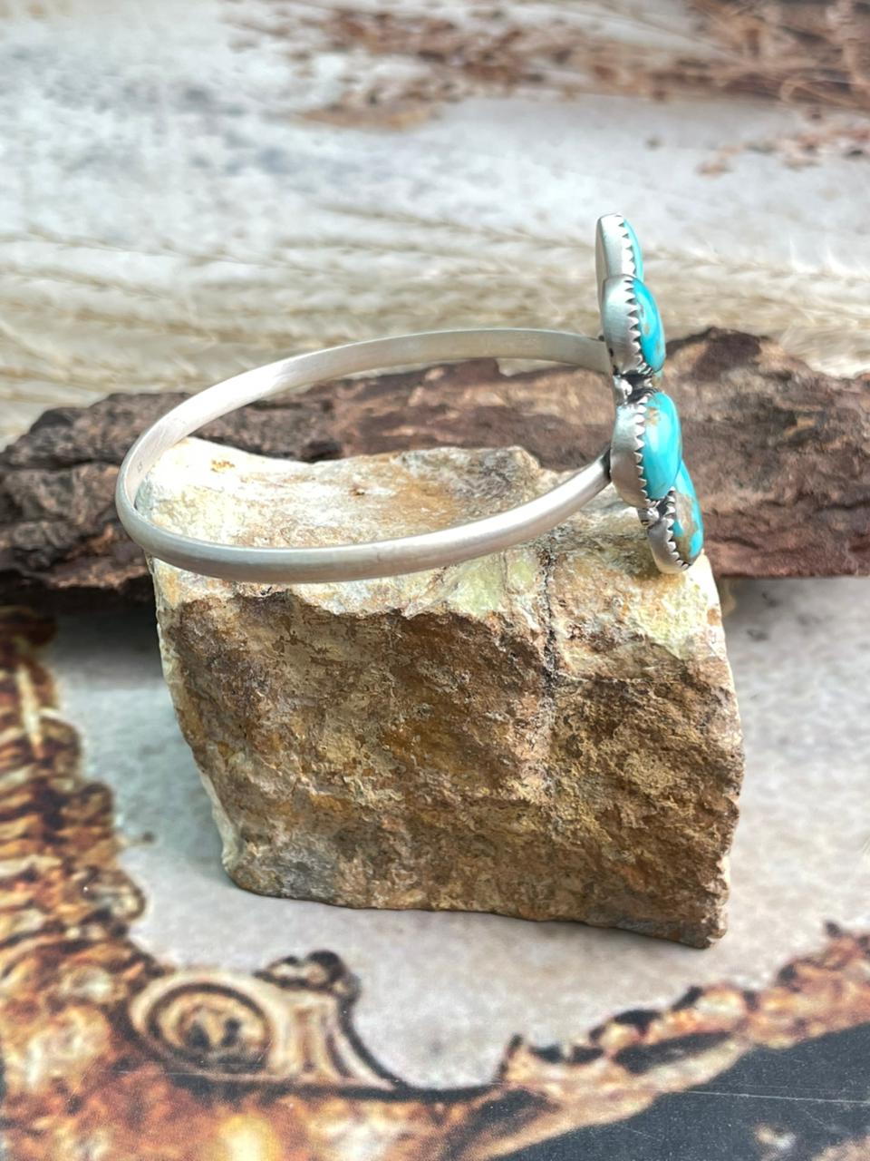 Handmade Santa Maria Turquoise & Sterling Silver Cuff Bracelet "Signed Nizhoni"