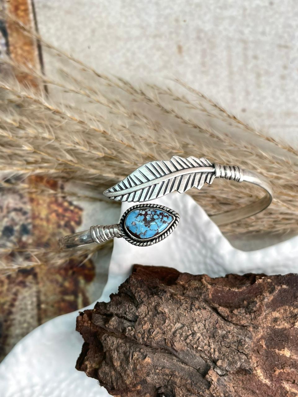 Handmade Sterling Silver Golden Hills Turquoise Cuff Bracelet "Signed Nizhoni"