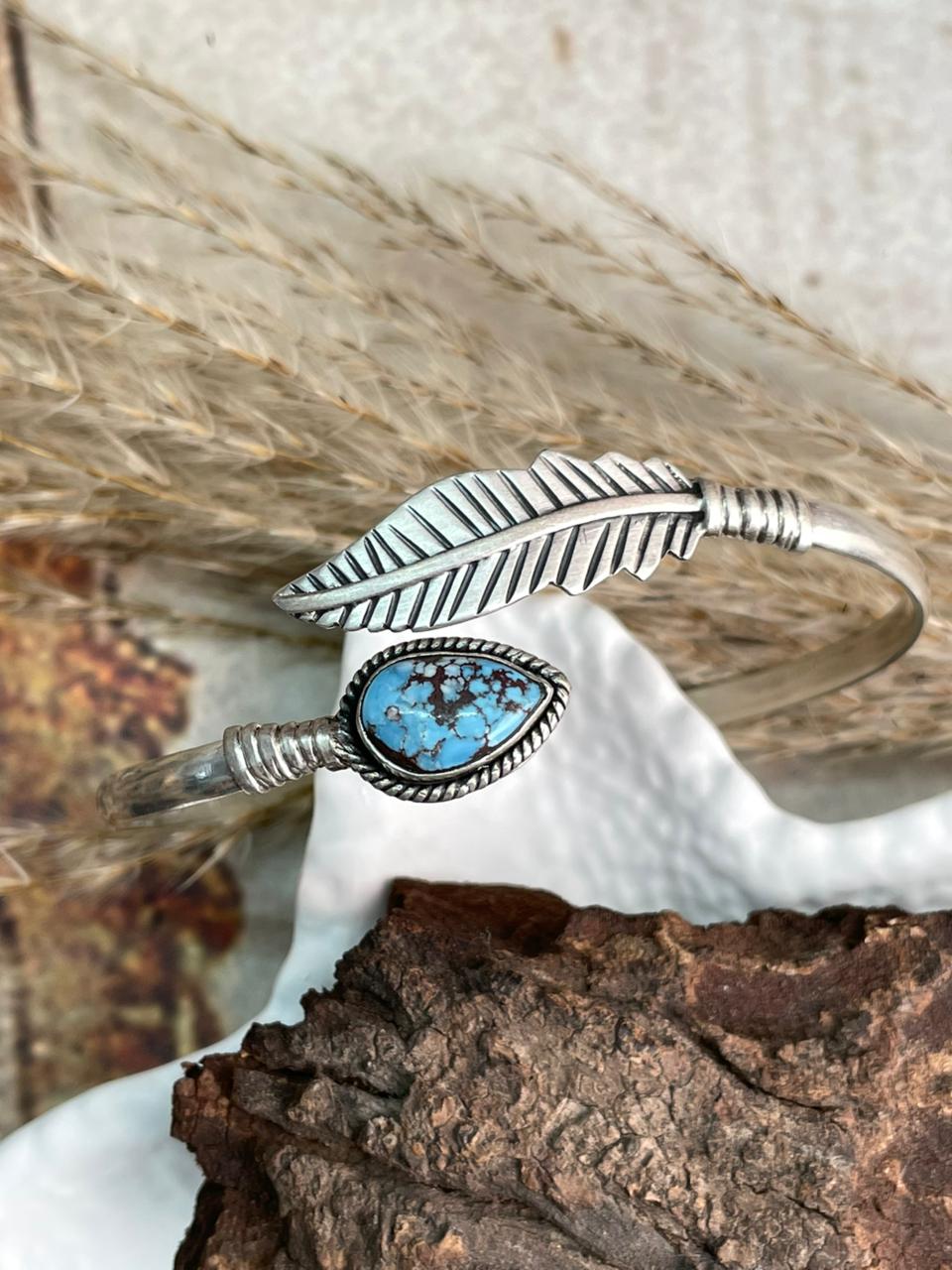 Handmade Sterling Silver Golden Hills Turquoise Cuff Bracelet "Signed Nizhoni"