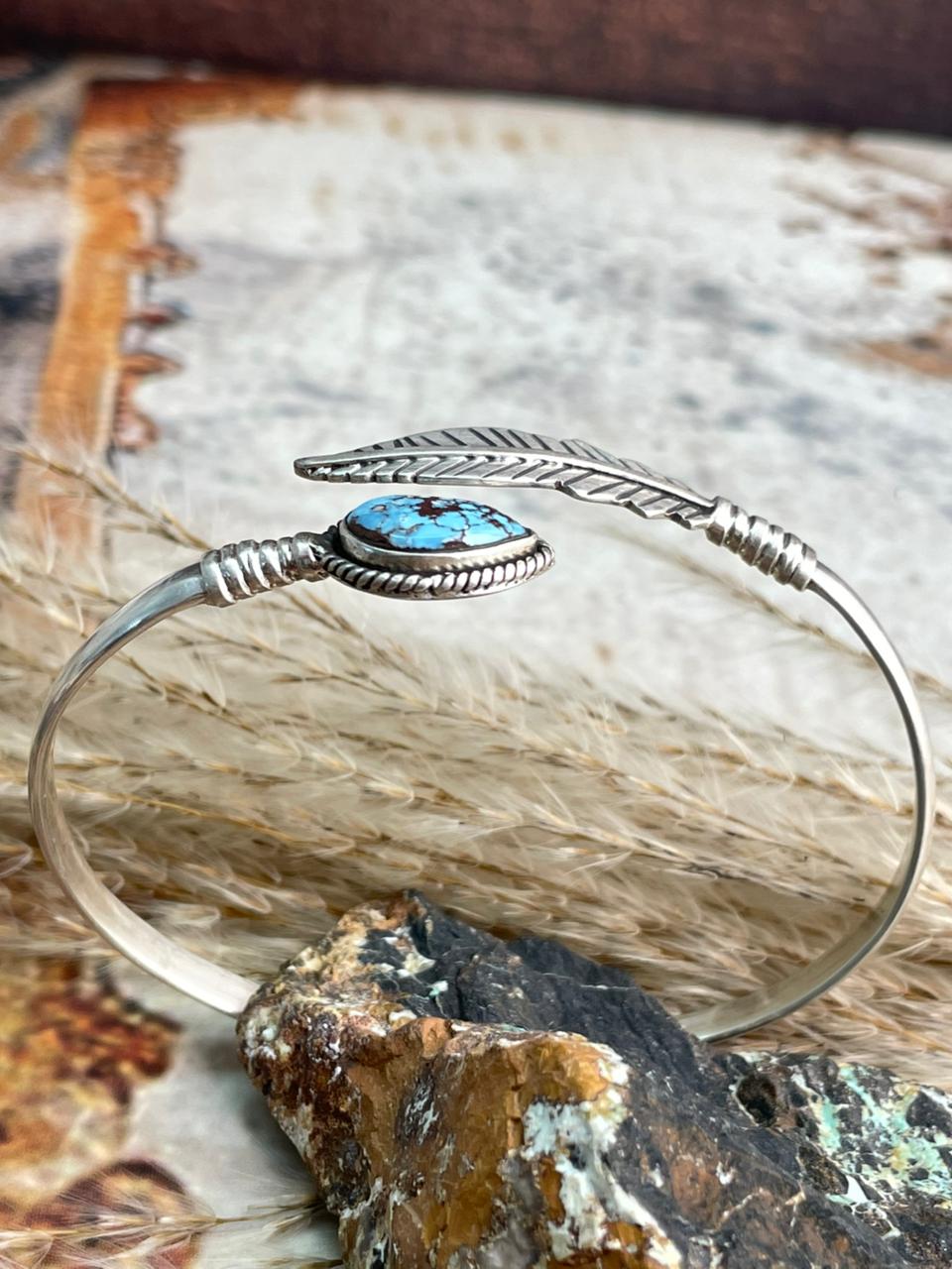 Handmade Sterling Silver Golden Hills Turquoise Cuff Bracelet "Signed Nizhoni"