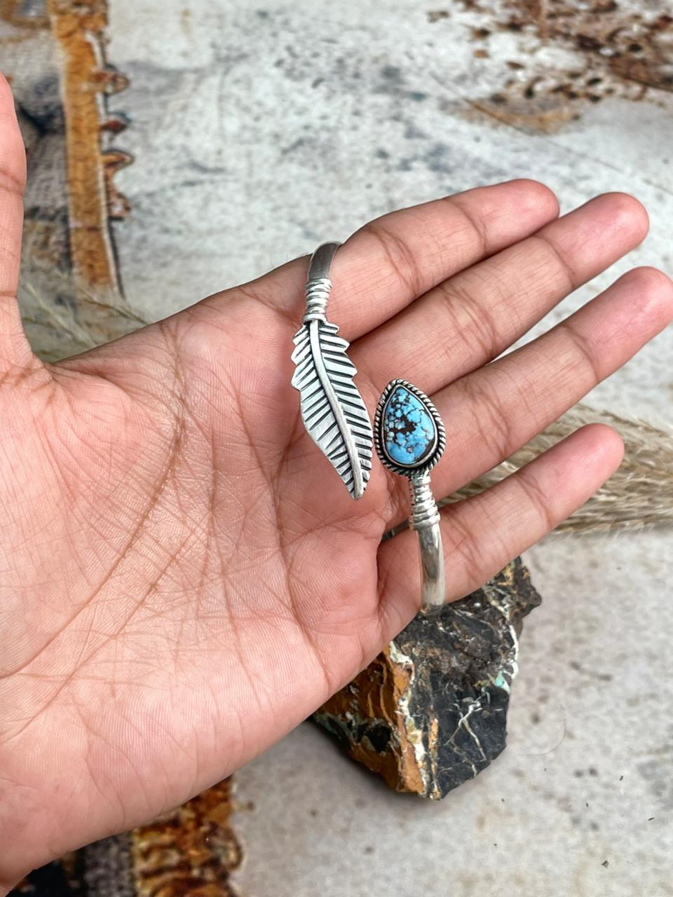 Handmade Sterling Silver Golden Hills Turquoise Cuff Bracelet "Signed Nizhoni"