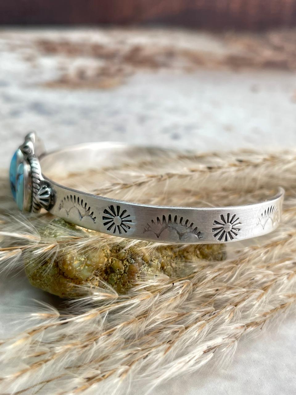 Handmade Golden Hills Turquoise & Sterling Silver Cuff Bracelet "Signed Nizhoni"