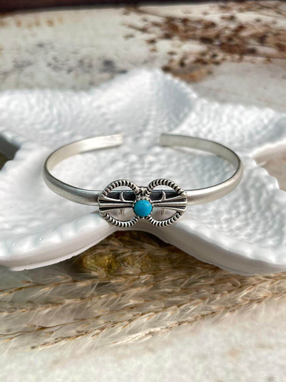 Handmade Kingman Turquoise & Sterling Silver Cuff Bracelet "Signed Nizhoni"