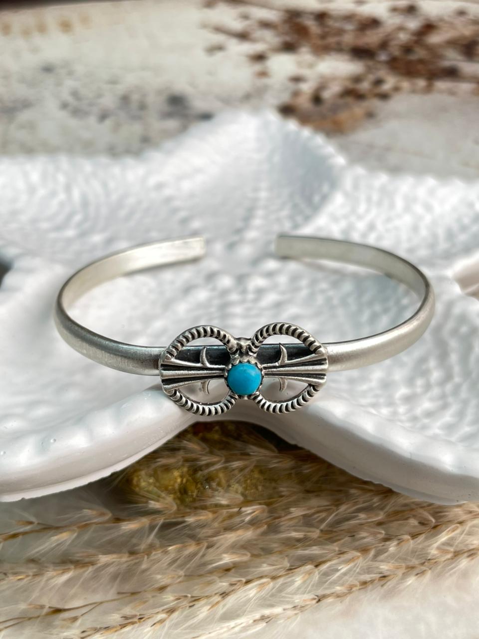 Handmade Kingman Turquoise & Sterling Silver Cuff Bracelet "Signed Nizhoni"