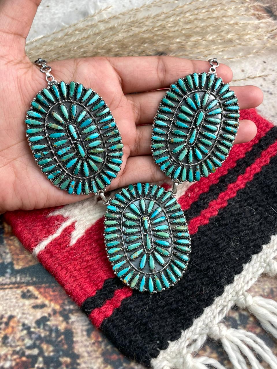 Handmade Sterling Silver Needle Collection: Kingman Turquoise Necklace "Signed Nizhoni"