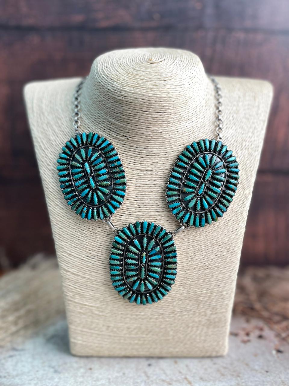 Handmade Sterling Silver Needle Collection: Kingman Turquoise Necklace "Signed Nizhoni"
