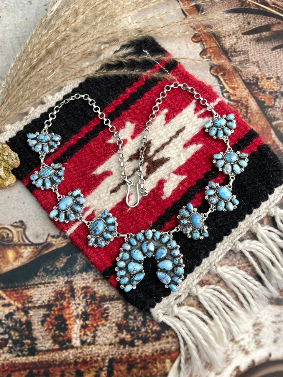 Handmade Sterling Silver Golden Hills Turquoise Naja Necklace "Signed Nizhoni"