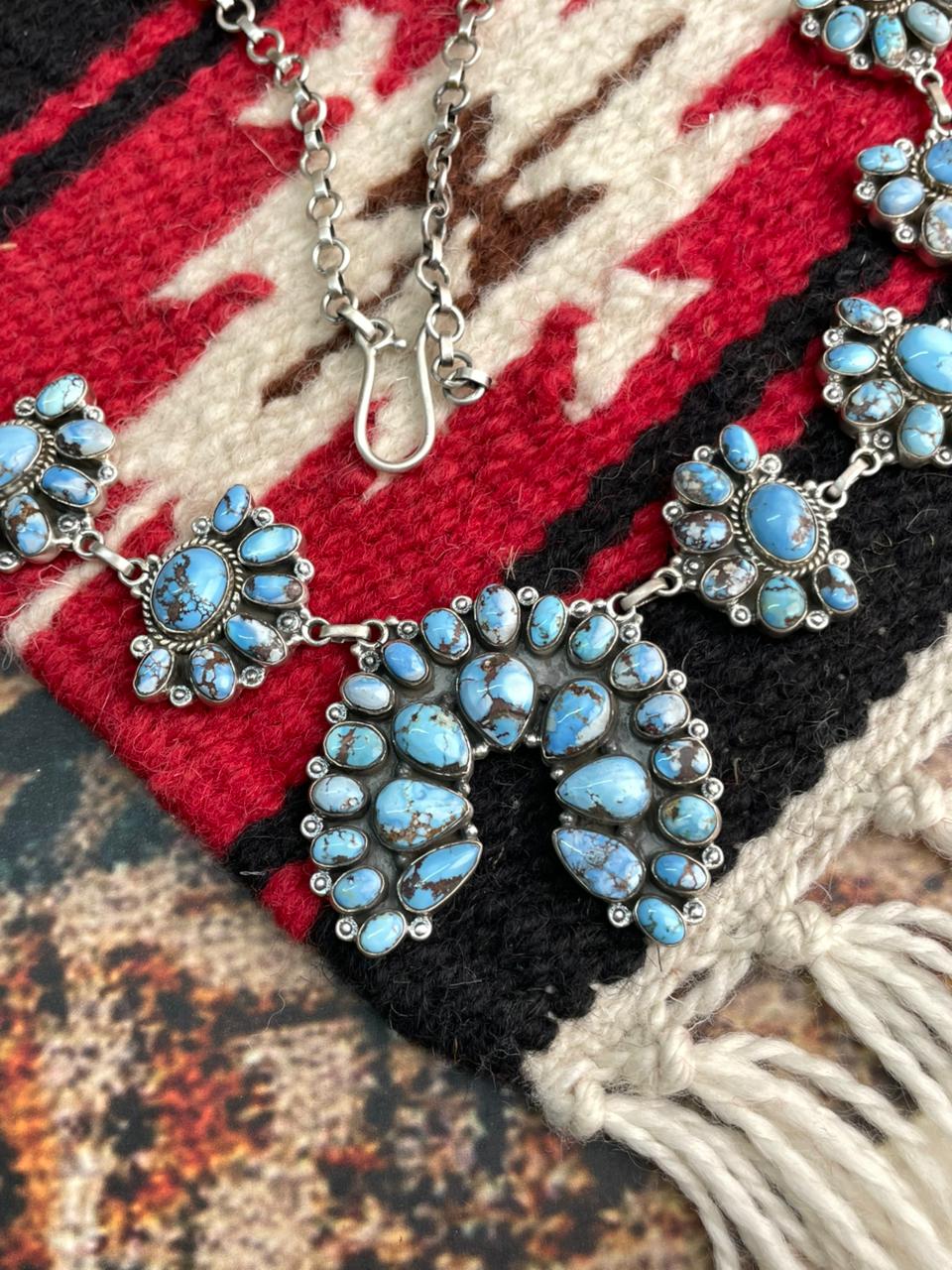 Handmade Sterling Silver Golden Hills Turquoise Naja Necklace "Signed Nizhoni"