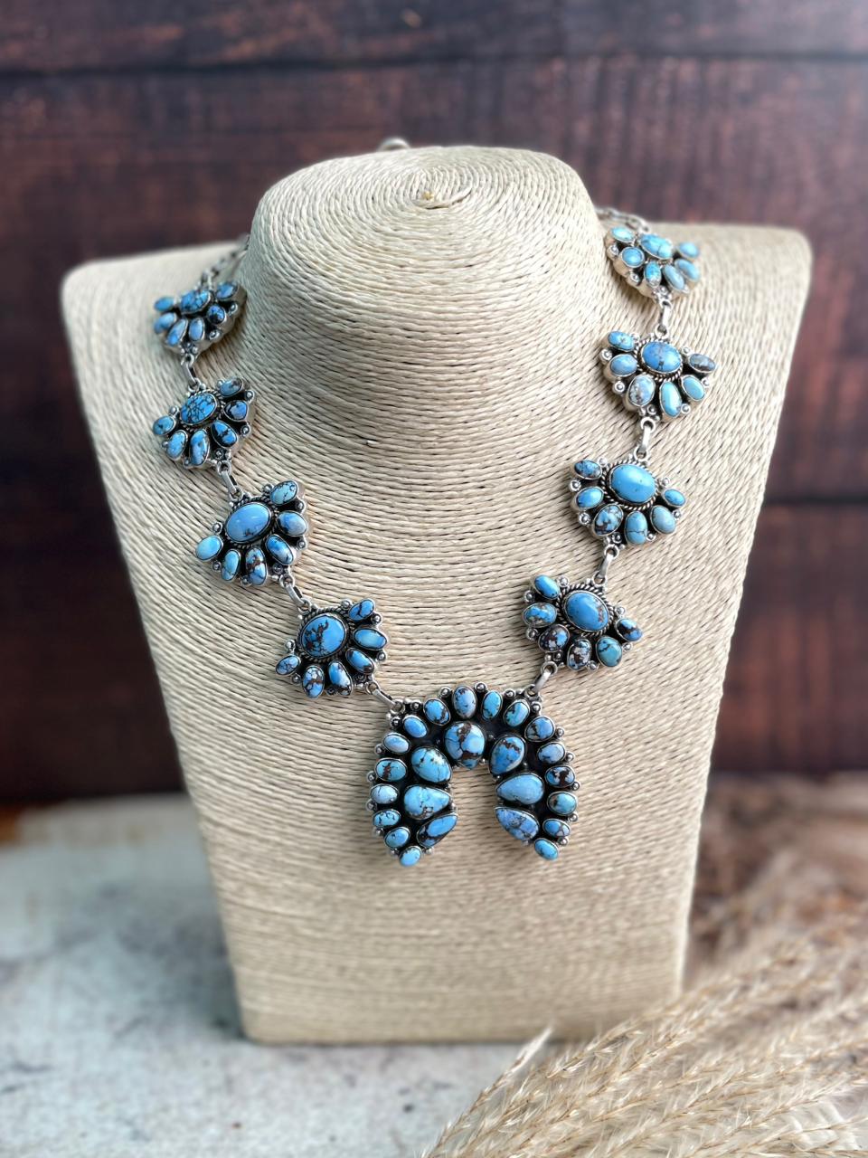 Handmade Sterling Silver Golden Hills Turquoise Naja Necklace "Signed Nizhoni"