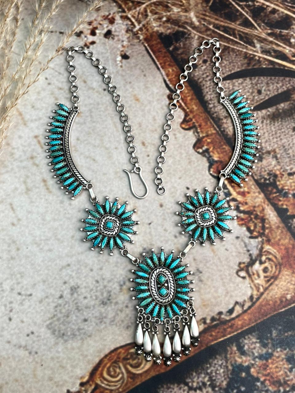 Handmade Sterling Silver Needle Collection: Kingman Turquoise Necklace "Signed Nizhoni"