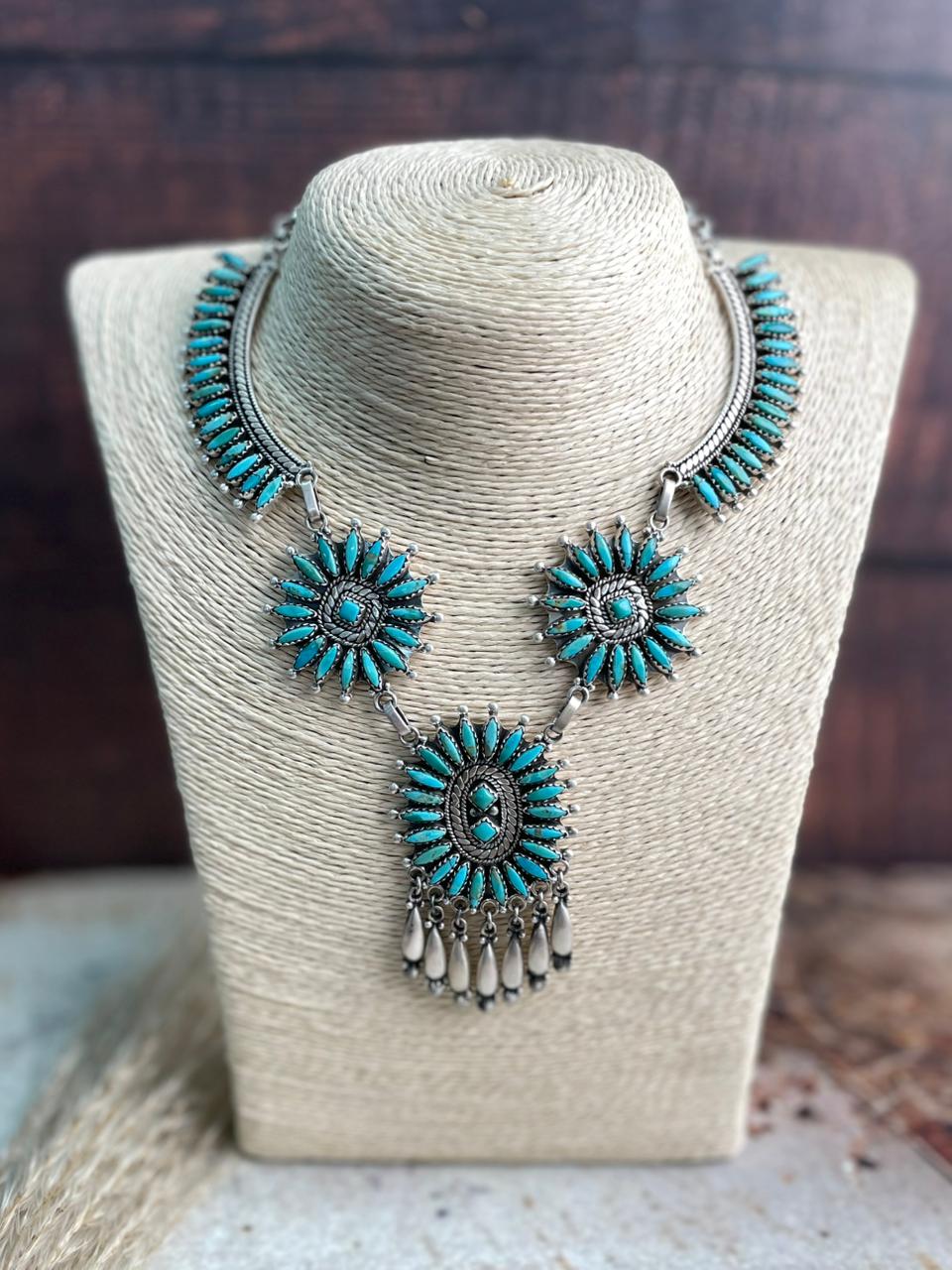 Handmade Sterling Silver Needle Collection: Kingman Turquoise Necklace "Signed Nizhoni"