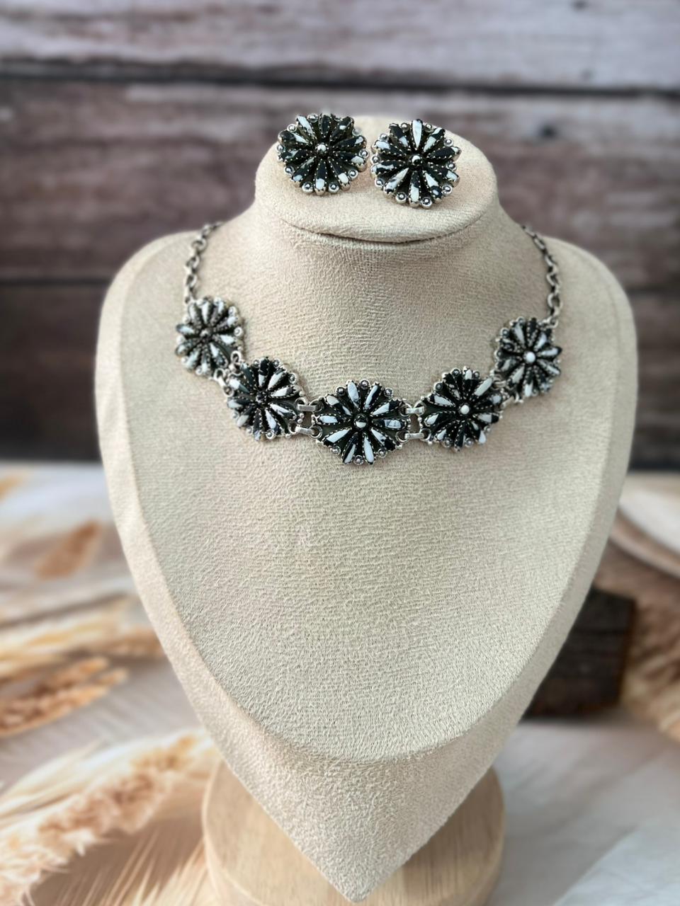 Handmade Sterling Silver Needle Collection: White Buffalo & Kingman Turquoise Necklace Earrings Set "Signed Nizhoni"