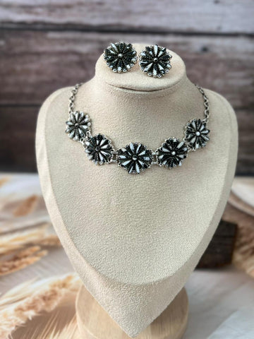 Handmade Sterling Silver Needle Collection: White Buffalo & Kingman Turquoise Necklace Earrings Set "Signed Nizhoni"