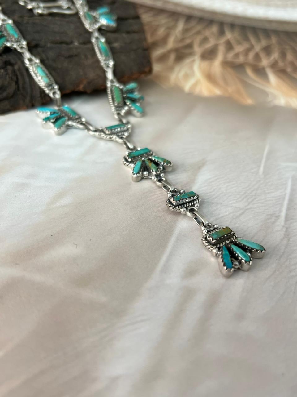 Handmade Sterling Silver Needle Collection: Kingman Turquoise Necklace "Signed Nizhoni"