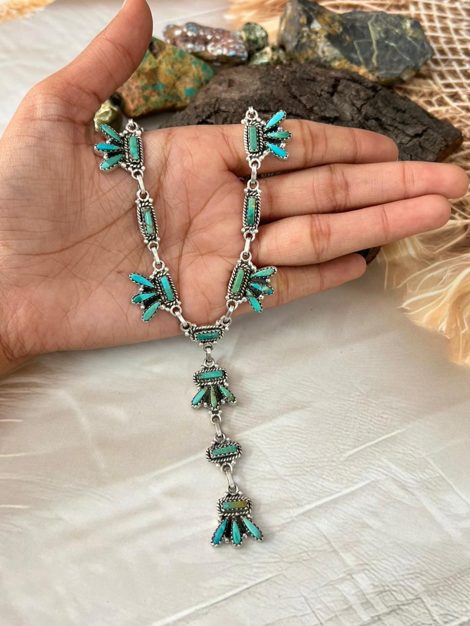 Handmade Sterling Silver Needle Collection: Kingman Turquoise Necklace "Signed Nizhoni"