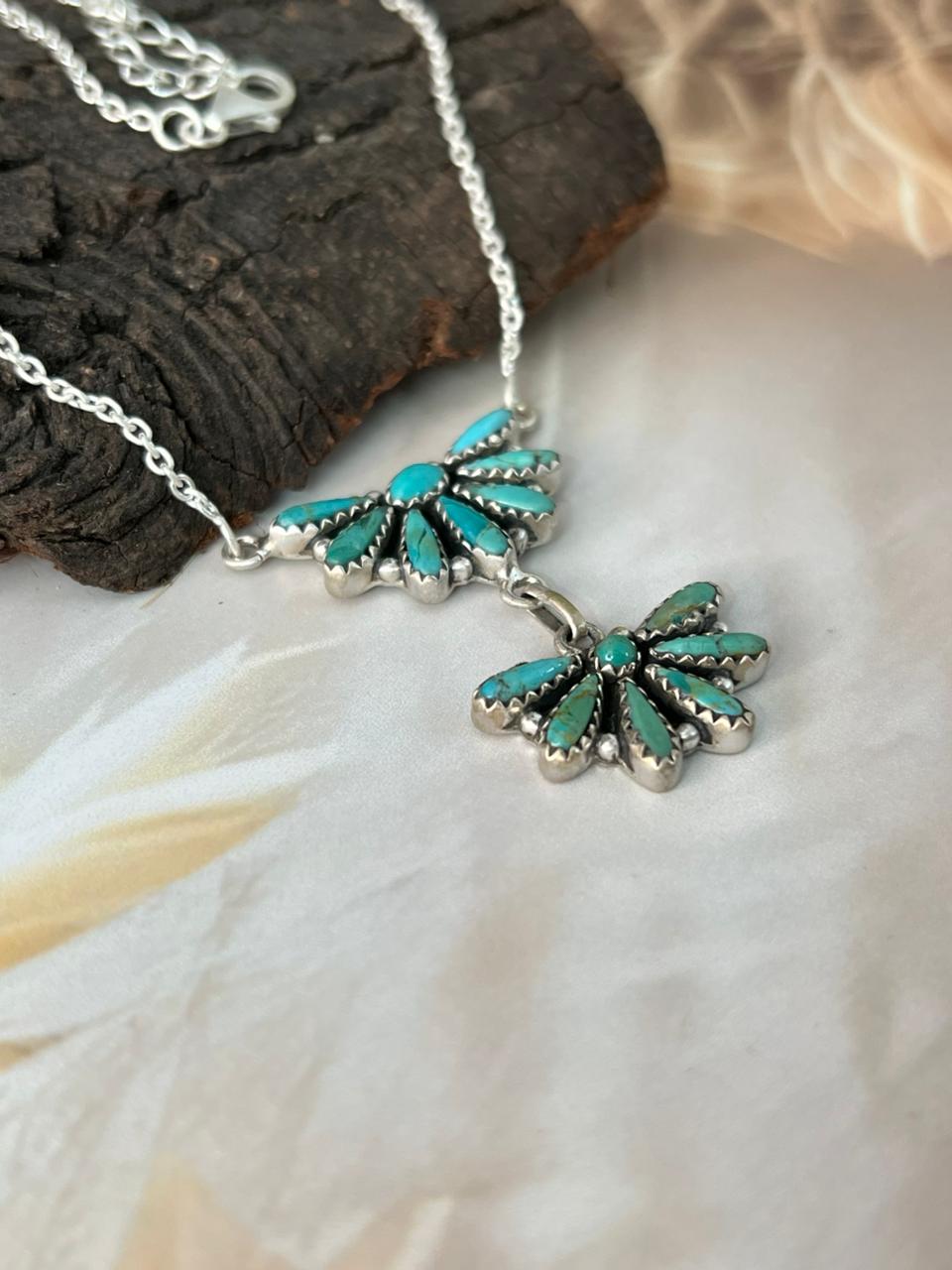 Handmade Sterling Silver Needle Collection: Kingman Turquoise Necklace "Signed Nizhoni"