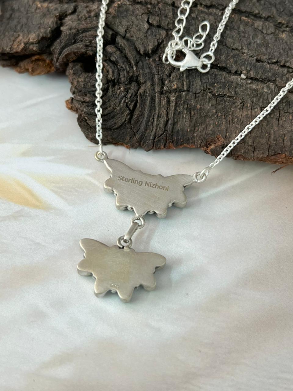 Handmade Sterling Silver Needle Collection: Kingman Turquoise Necklace "Signed Nizhoni"