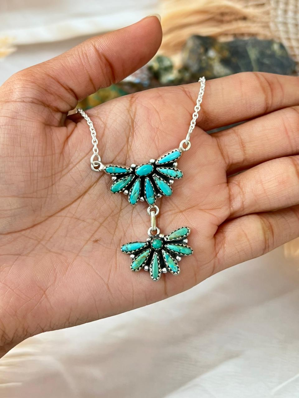Handmade Sterling Silver Needle Collection: Kingman Turquoise Necklace "Signed Nizhoni"