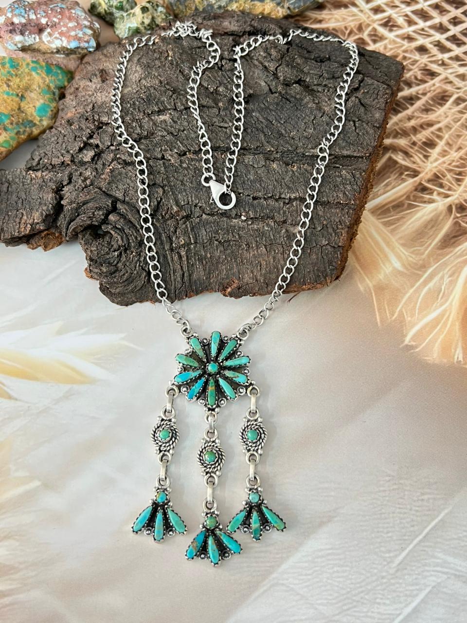 Handmade Sterling Silver Needle Collection: Kingman Turquoise Necklace "Signed Nizhoni"