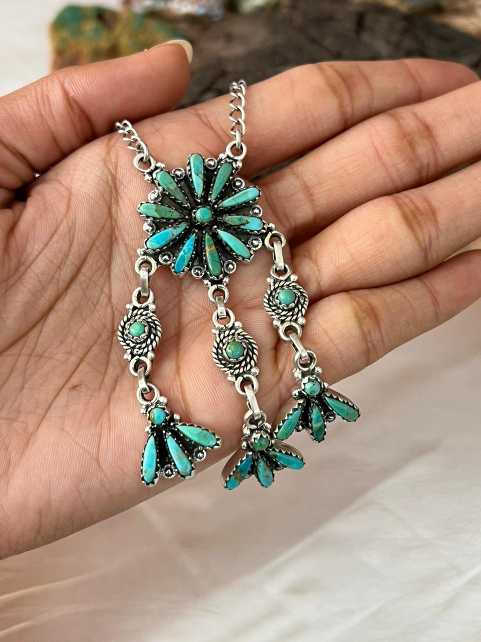 Handmade Sterling Silver Needle Collection: Kingman Turquoise Necklace "Signed Nizhoni"