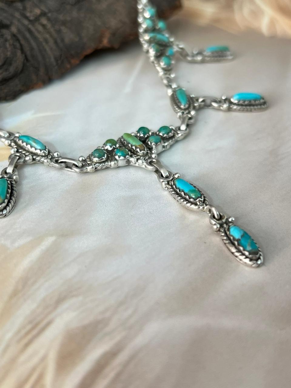 Handmade Sterling Silver Needle Collection: Kingman Turquoise Necklace "Signed Nizhoni"