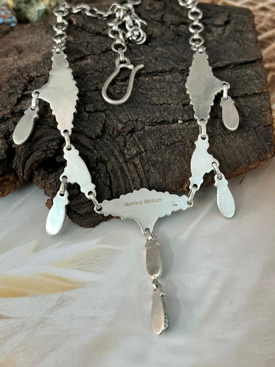 Handmade Sterling Silver Needle Collection: Kingman Turquoise Necklace "Signed Nizhoni"