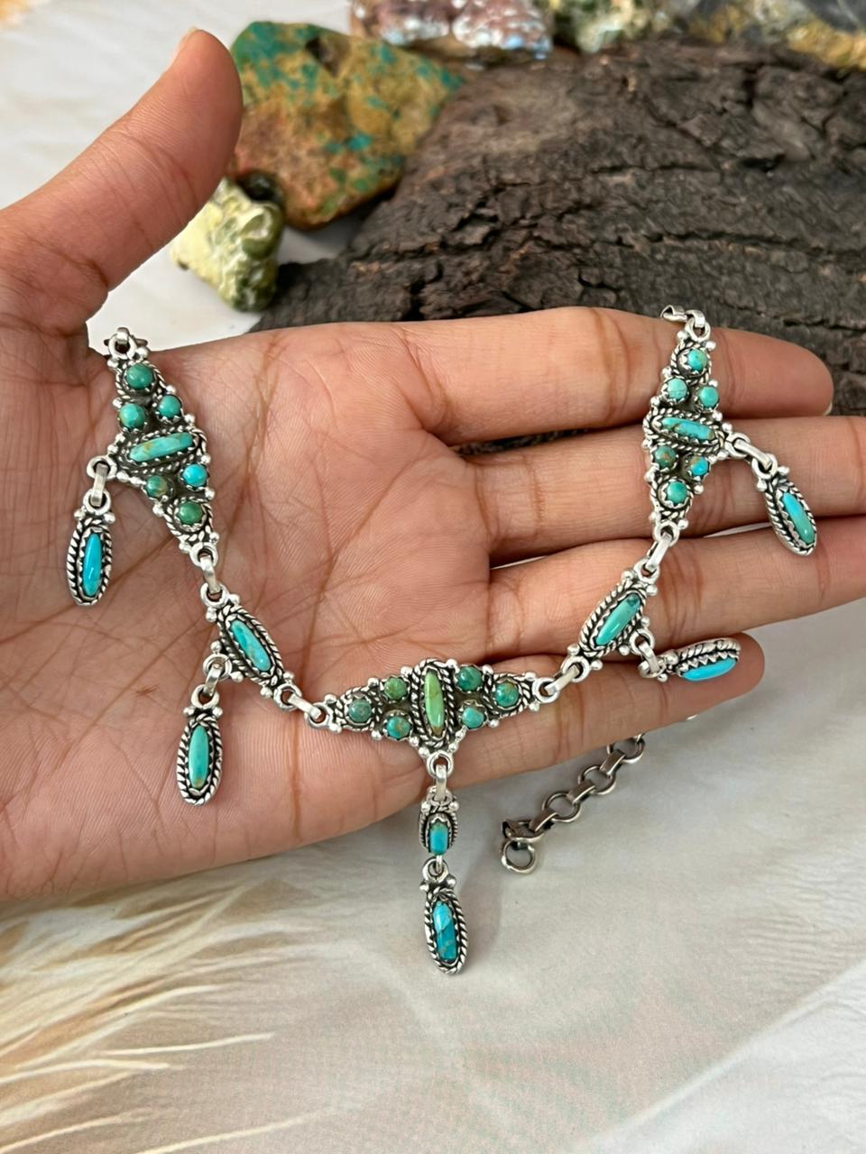 Handmade Sterling Silver Needle Collection: Kingman Turquoise Necklace "Signed Nizhoni"