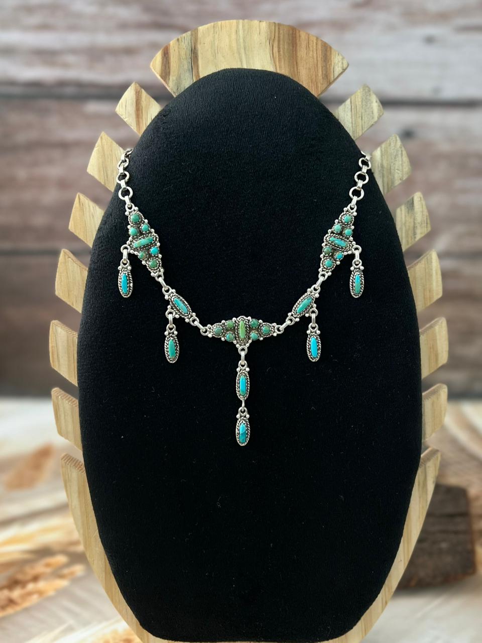 Handmade Sterling Silver Needle Collection: Kingman Turquoise Necklace "Signed Nizhoni"