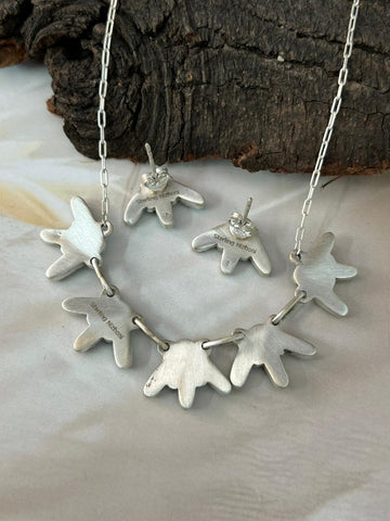 Handmade Sterling Silver Needle Collection: Kingman Turquoise Necklace Earrings Set "Signed Nizhoni"