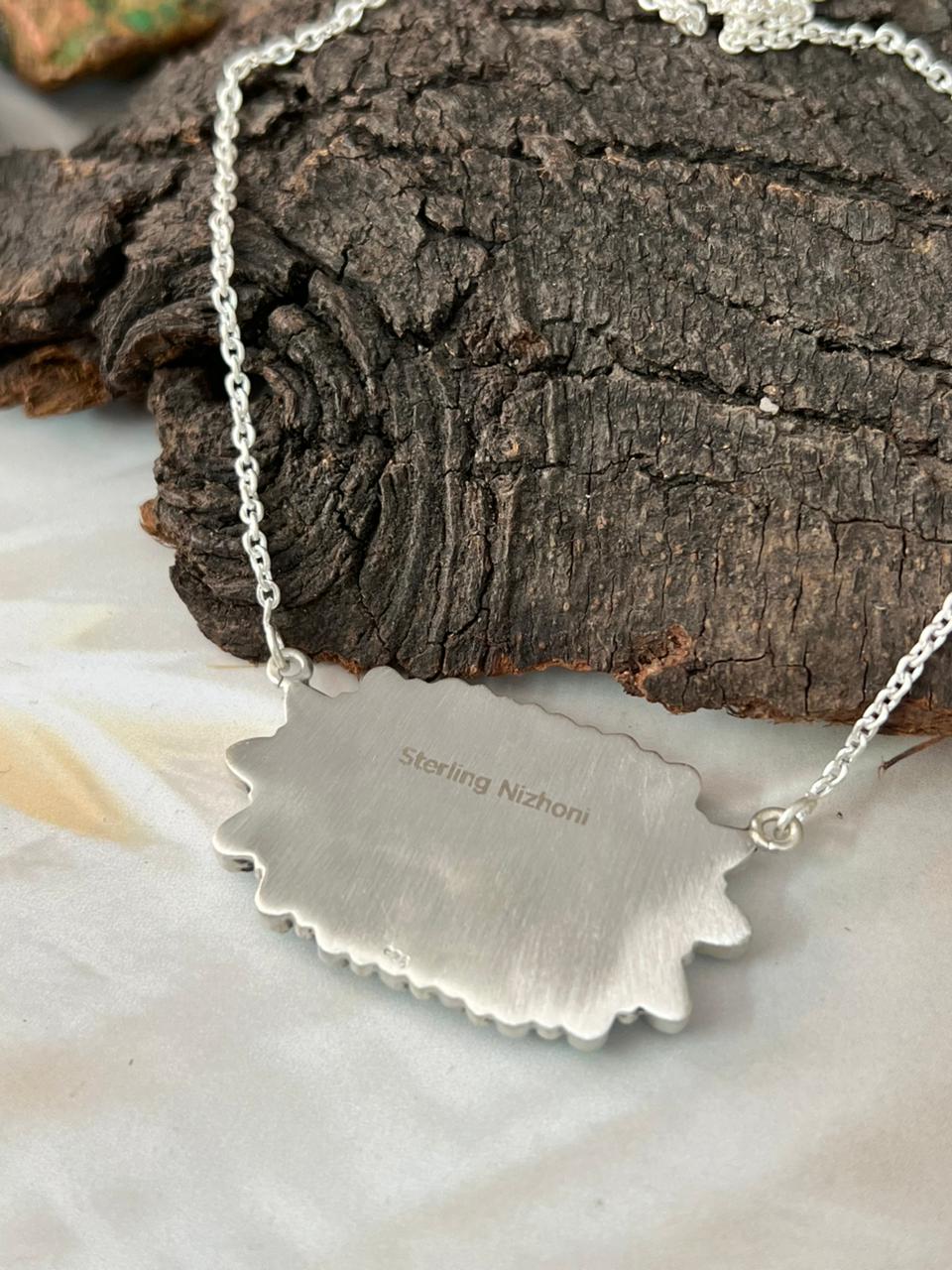 Handmade Sterling Silver Needle Collection: Kingman Turquoise Necklace "Signed Nizhoni"