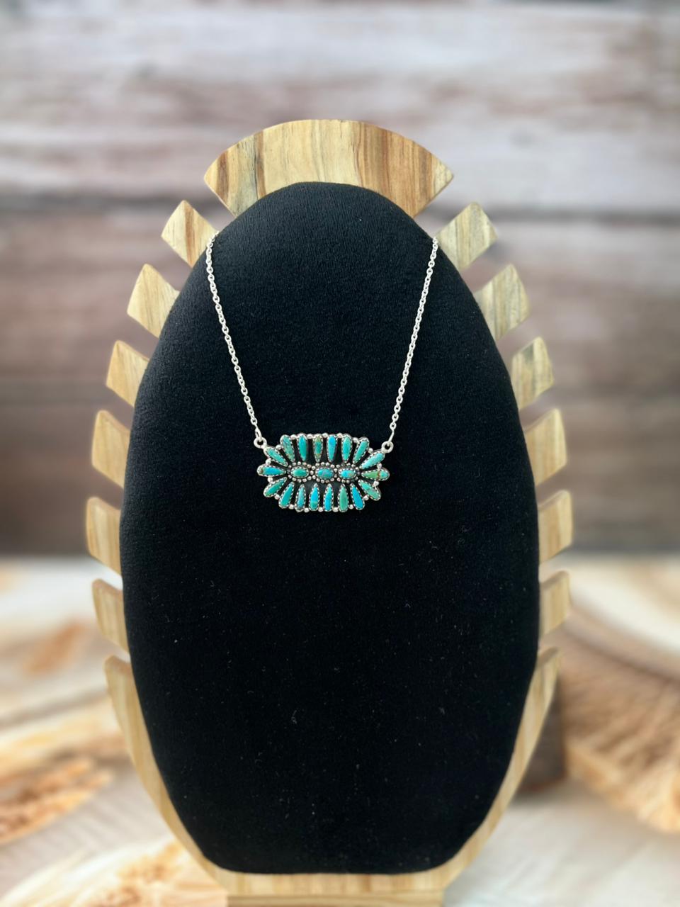 Handmade Sterling Silver Needle Collection: Kingman Turquoise Necklace "Signed Nizhoni"