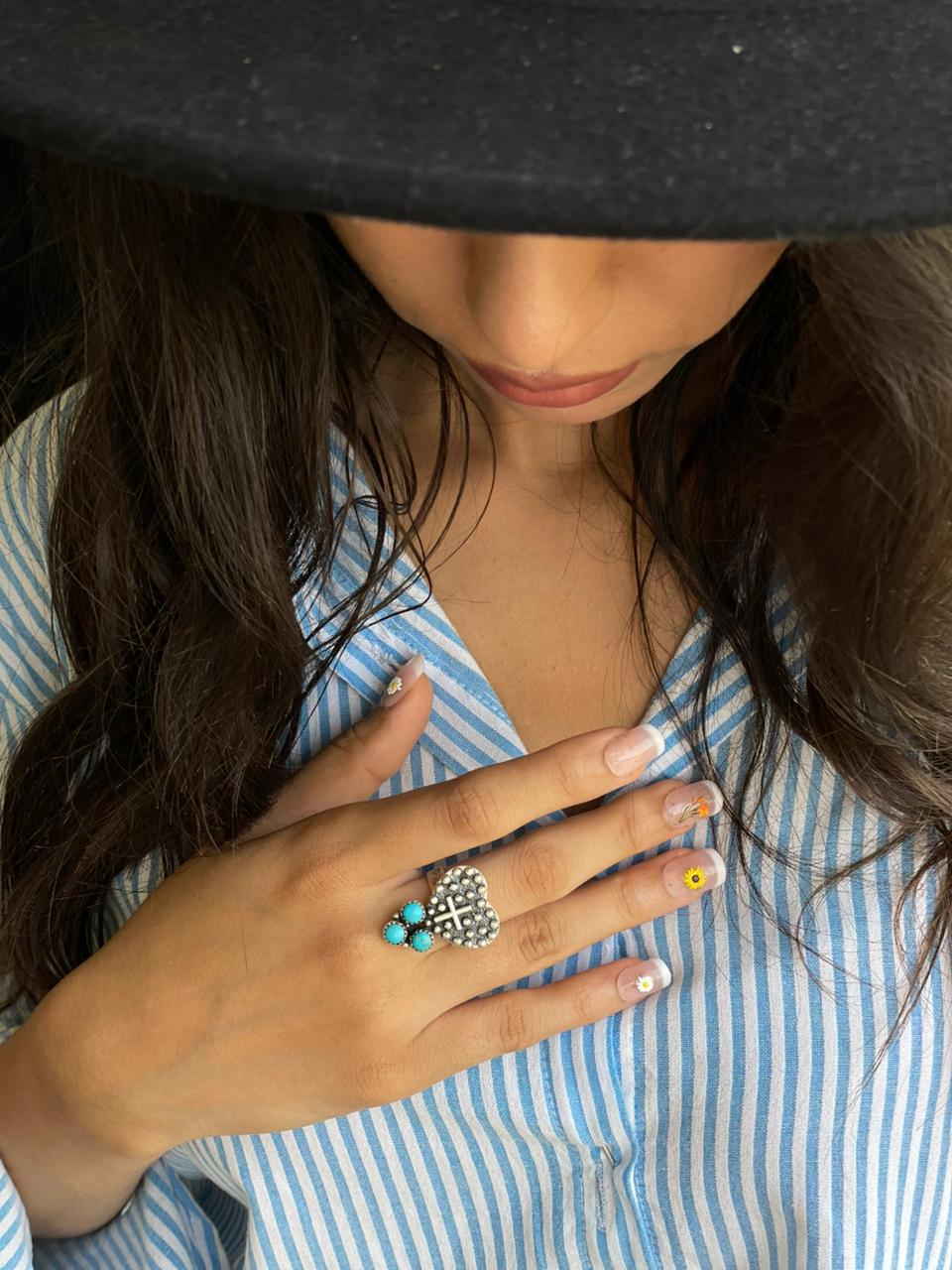 Handmade Sterling Silver Kingman Turquoise Adjustable Ring "Signed Nizhoni"