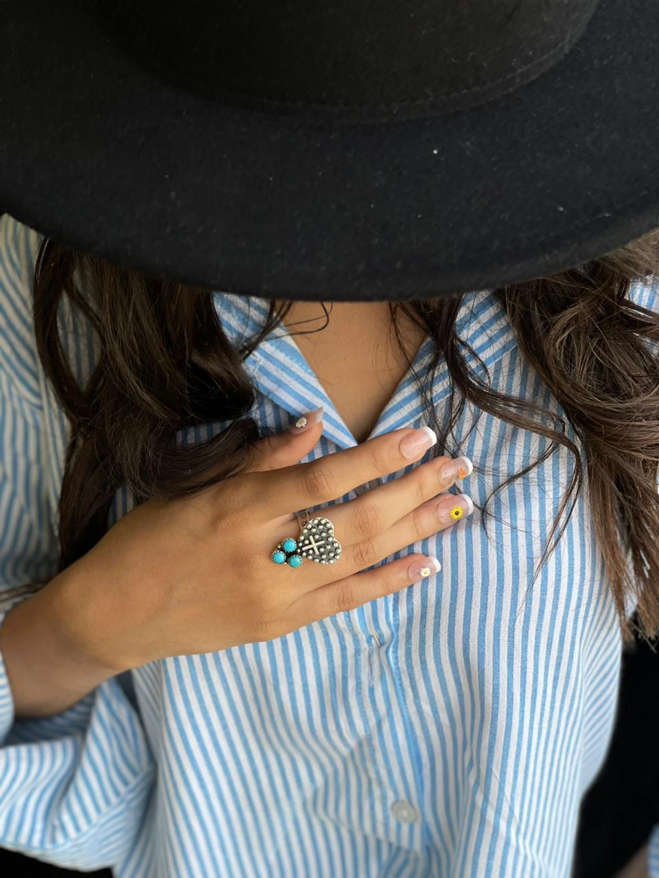 Handmade Sterling Silver Kingman Turquoise Adjustable Ring "Signed Nizhoni"